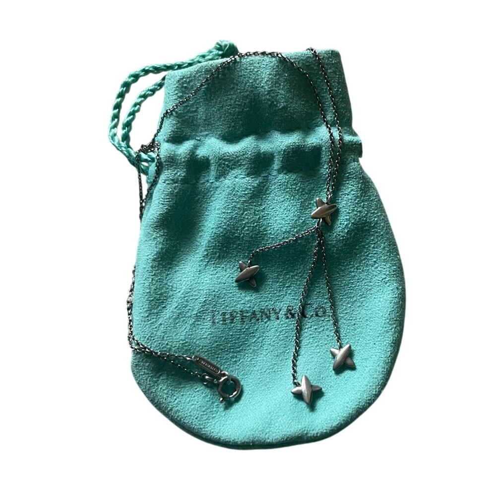 Tiffany&Co Sterling Silver Lariat Pendant Necklace Pouch Timeless Luxury Elegant